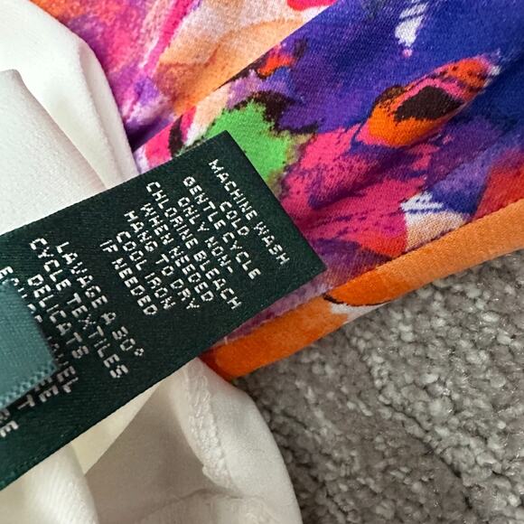 LRL Lauren Ralph Lauren Dress Womens 10 Orange Purple Floral Ruched Cowl Neck - Picture 10 of 10